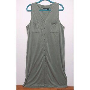 Tahari dress sage green XL lagenlook front buttons sleeveless chest pockets EUC